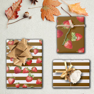 Strawberry Cocoa Stripes Wrapping Paper Sheets
