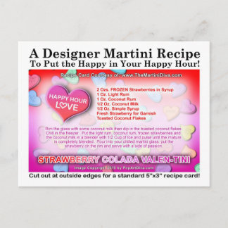 Strawberry Colada Valentine's Day Martini Recipe Holiday Postcard