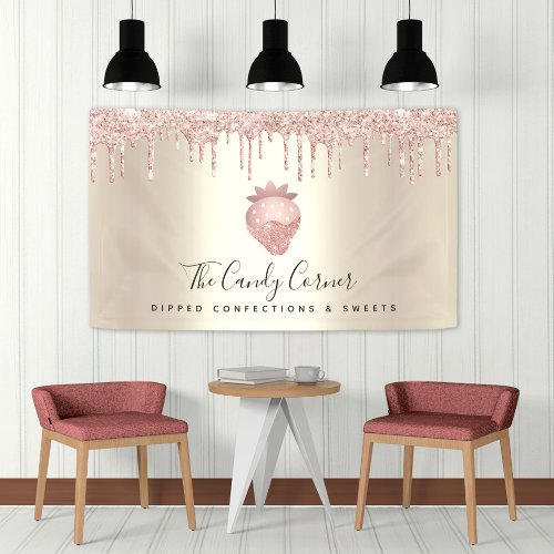 Strawberry Confection Pink Glitter Drips Gold Chic Banner