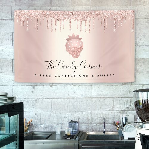 Strawberry Confection Rose Gold Glitter Drips Chic Banner