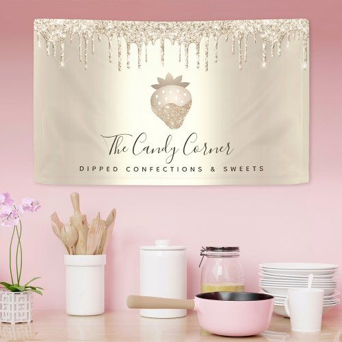 Strawberry Confection Sweets Gold Glitter Drips Banner