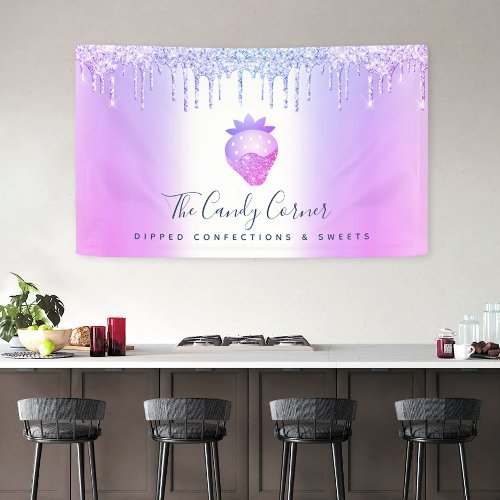 Strawberry Confection Sweets Purple Glitter Drips Banner