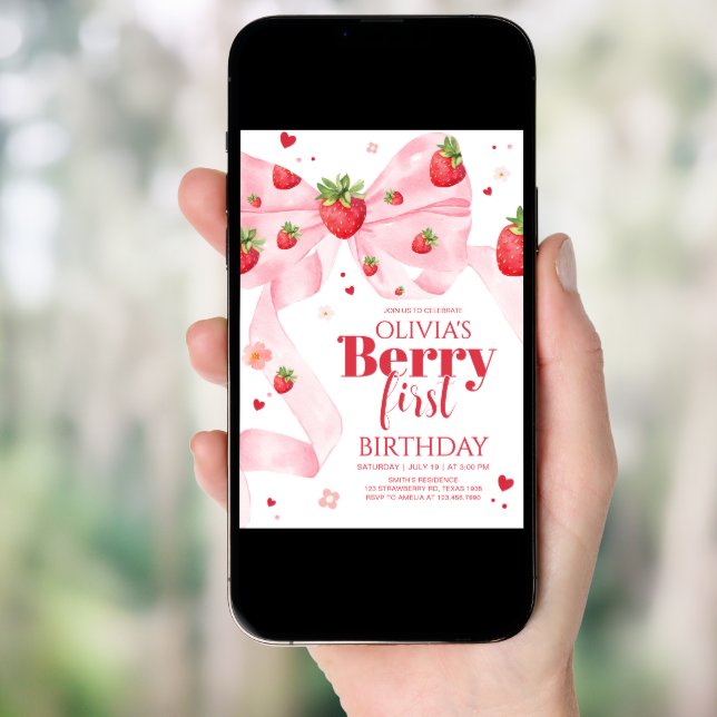 Strawberry Coquette Birthday Party Invitation (Front Digital)