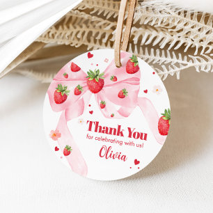 Strawberry Coquette Birthday Party Round Favor Tags
