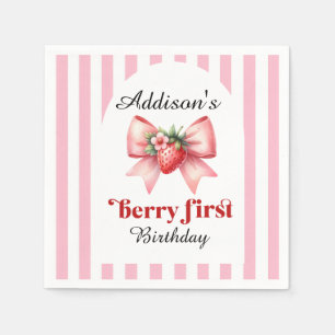 Strawberry Coquette First Birthday Party Napkins