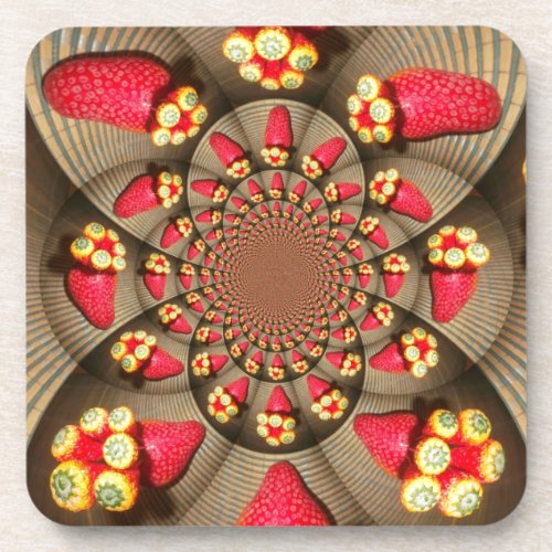 STRAWBERRY Cork Coaster VINTAGE RED AND YELLOW