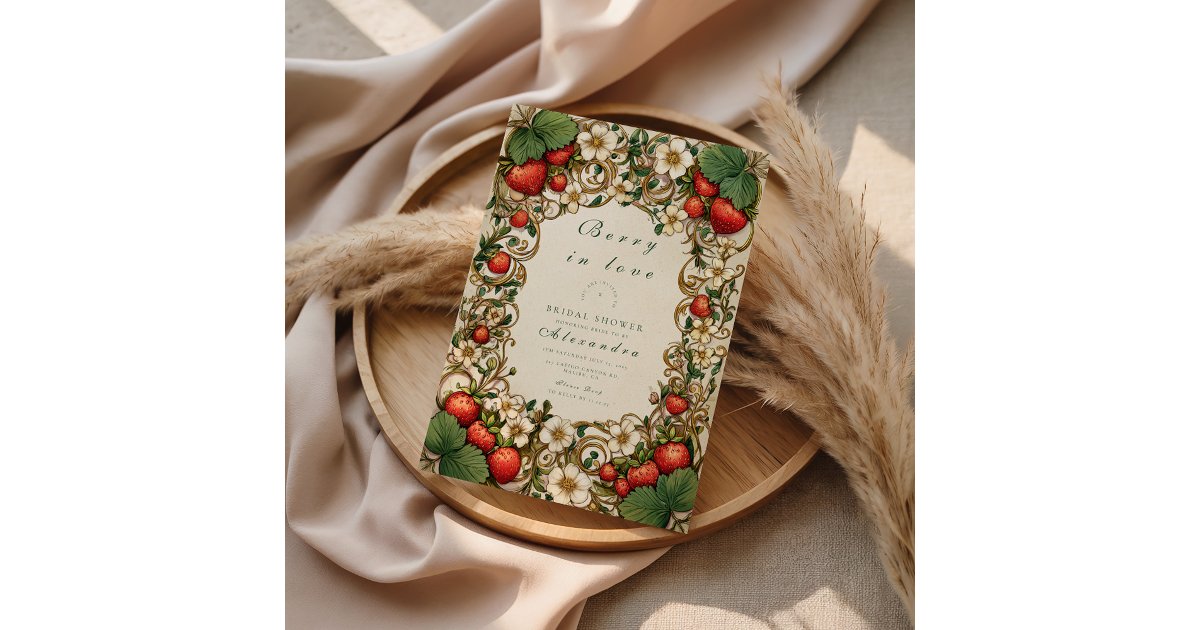 Strawberry Cottagecore Botanical Bridal Shower Invitation | Zazzle