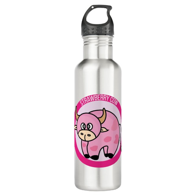 Strawberry Cow Costume Cute Design Ideas Cartoon Stainless Steel Water Bottle (Front)