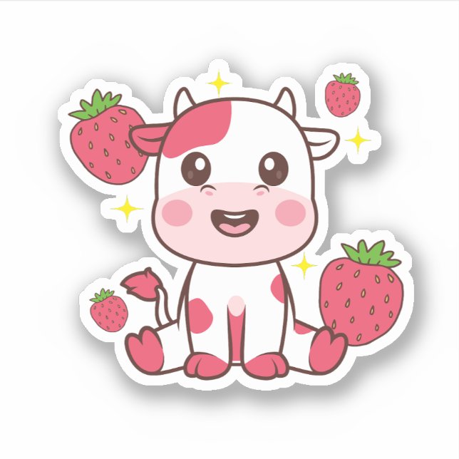 Strawberry Cow, Cute Cow, Pink Cow Pet Sticker (Front)