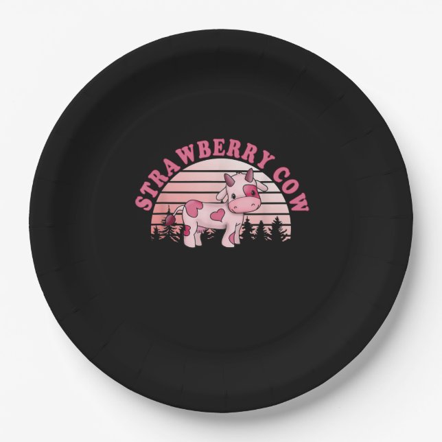 Strawberry Cow Cute Paper Plates (Front)