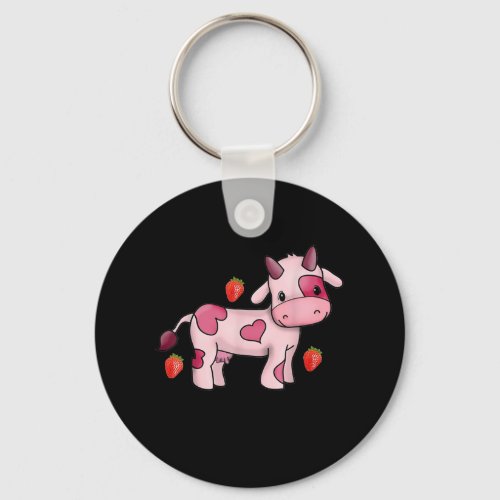 Strawberry Cow Cute Pink Cow Keychain