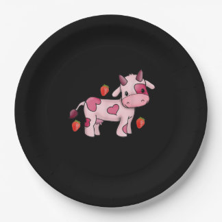Strawberry Cow Cute Pink Cow Paper Plates