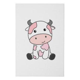 Strawberry Cow Cute Pink Strawberry Cow Kawaii Faux Canvas Print