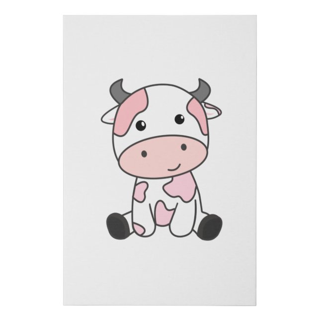 Strawberry Cow Cute Pink Strawberry Cow Kawaii Faux Canvas Print (Front)