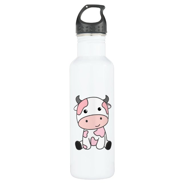 Strawberry Cow Cute Pink Strawberry Cow Kawaii Stainless Steel Water Bottle (Front)