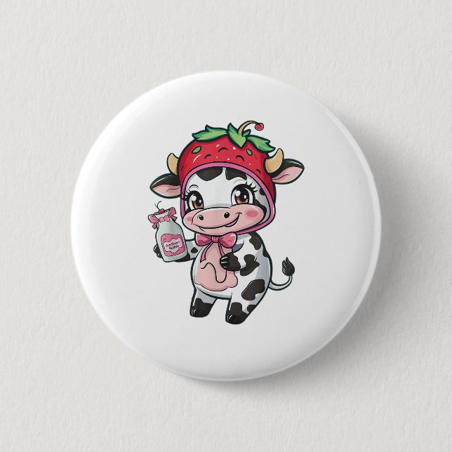 Strawberry Cow Kawaii Anime Strawberry Milk _2 Button (Front)