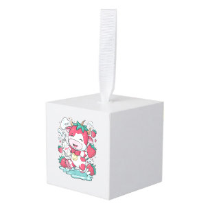 Strawberry Cow Kawaii Anime Strawberry Milk _4 Cube Ornament