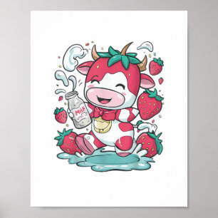 Strawberry Cow Kawaii Anime Strawberry Milk _4 Poster
