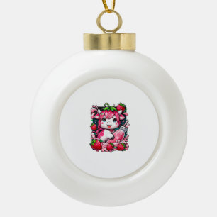Strawberry Cow Kawaii Anime Strawberry Milk Ceramic Ball Christmas Ornament