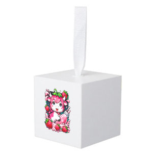 Strawberry Cow Kawaii Anime Strawberry Milk Cube Ornament