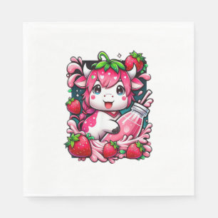 Strawberry Cow Kawaii Anime Strawberry Milk Napkins
