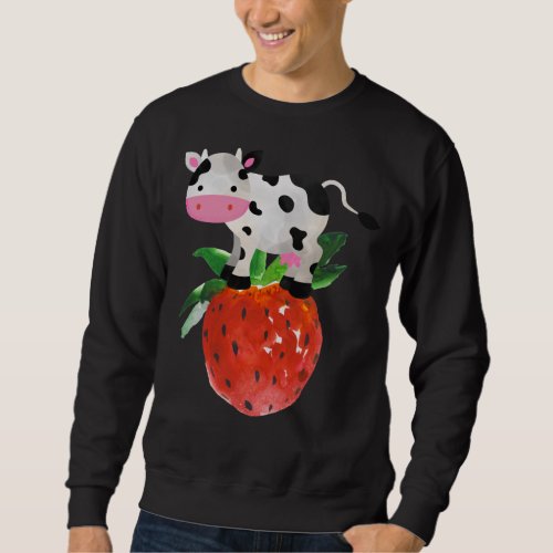 Strawberry Cowprint Cute Pink Watercolor Cow Vacas Sweatshirt