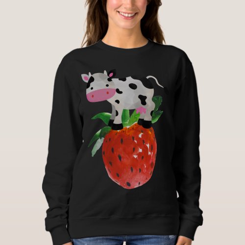 Strawberry Cowprint Cute Pink Watercolor Cow Vacas Sweatshirt