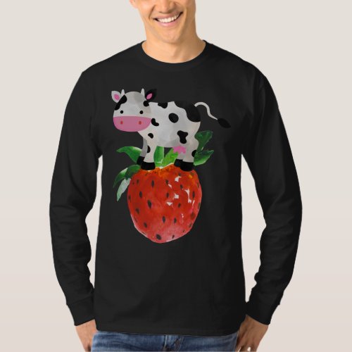 Strawberry Cowprint Cute Pink Watercolor Cow Vacas T_Shirt