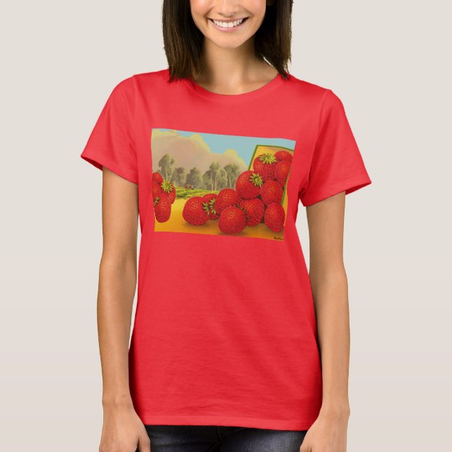 Strawberry Crate Art Retro T-shirt (Front)