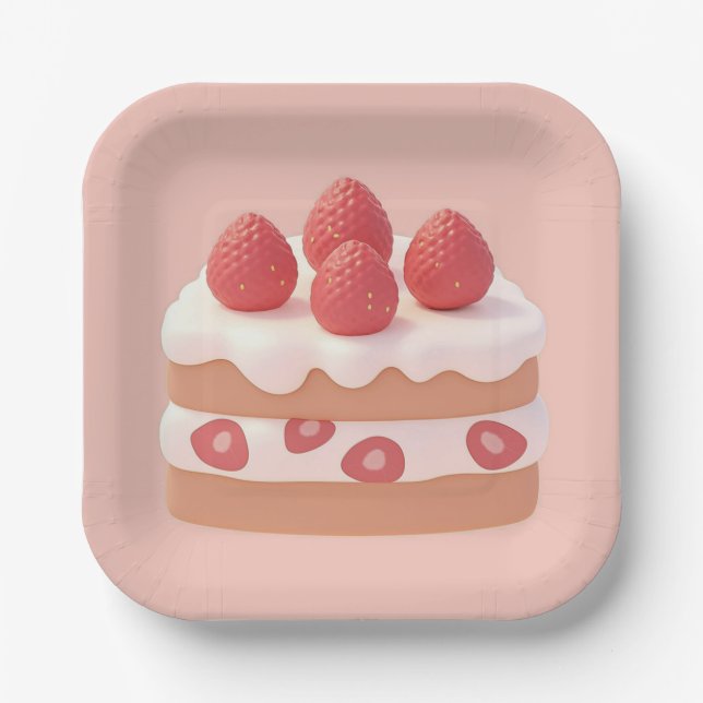 Strawberry Cream Cake Paper Plates (Front)