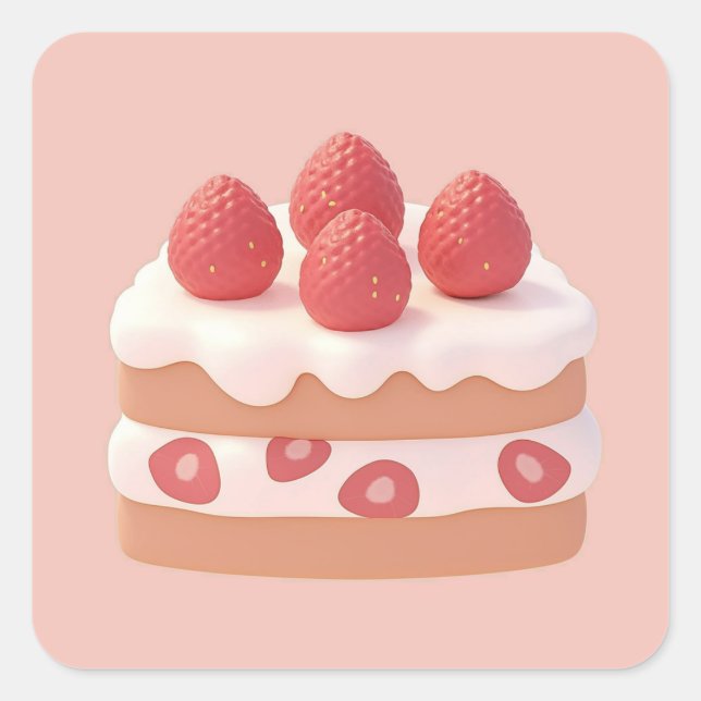 Strawberry Cream Cake Square Sticker (Front)