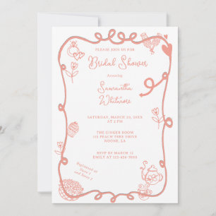Strawberry Cream Doodle Bridal Shower Invitation
