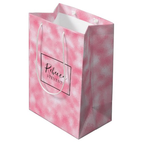 Strawberry  Cream Faux Glitter Monogram Medium Gift Bag