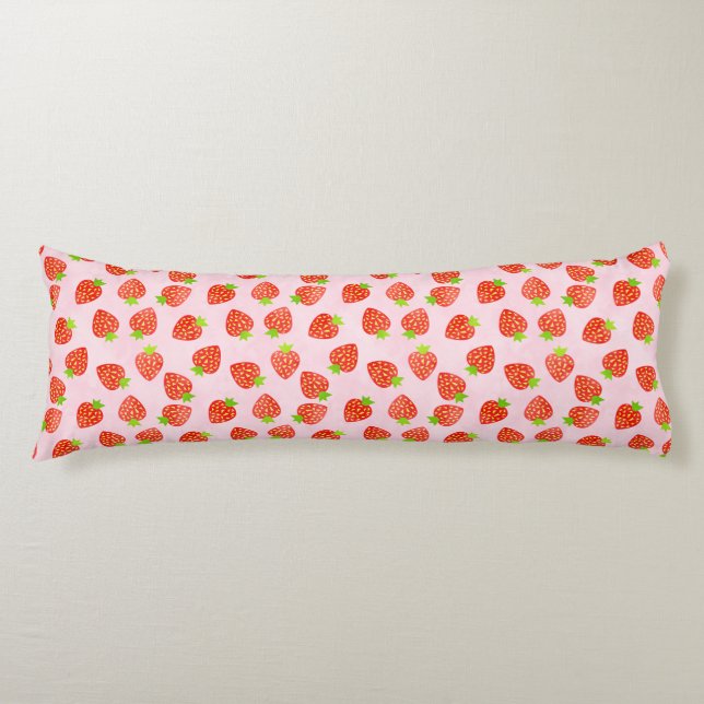 Strawberry Cream Pattern Pretty Pink Red Body Pillow (Front)