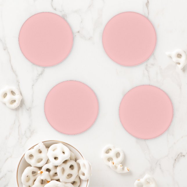 Strawberry Cream Solid Color Print, Pastel Pink Coaster Set (In Situ)