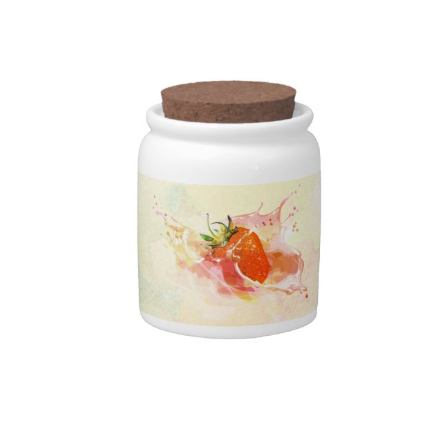 Strawberry Cream Splash! Watercolor Candy Jar (Front)