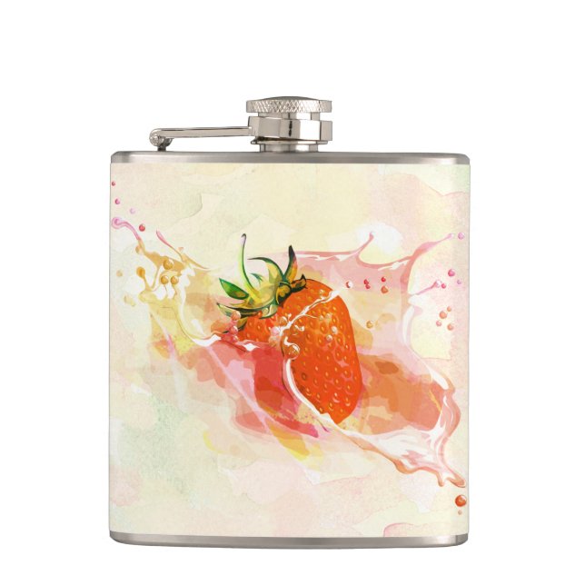 Strawberry Cream Splash! Watercolor Flask (Front)