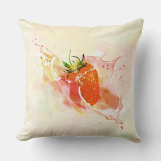 Strawberry Cream Splash! Watercolor Throw Pillow