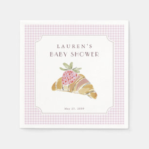Strawberry Croissant Pink Gingham Baby Shower  Napkins