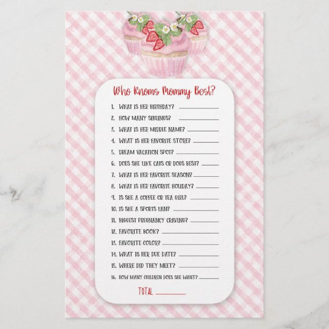 Strawberry Cupcake Baby to Bee Shower Game Girl Flyer (Front)