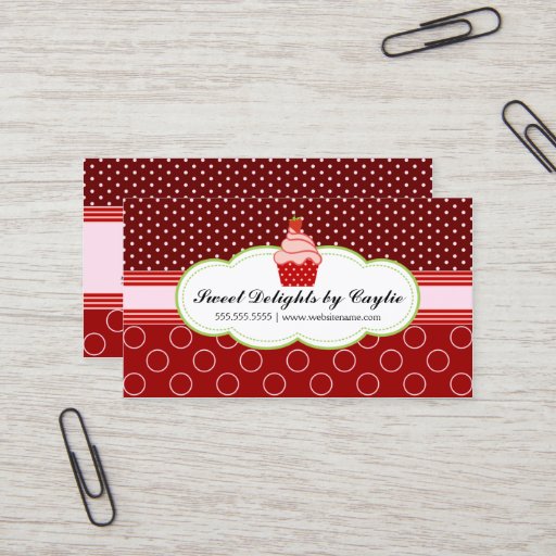 Customizable Strawberry Cupcake Bakery Business Cards