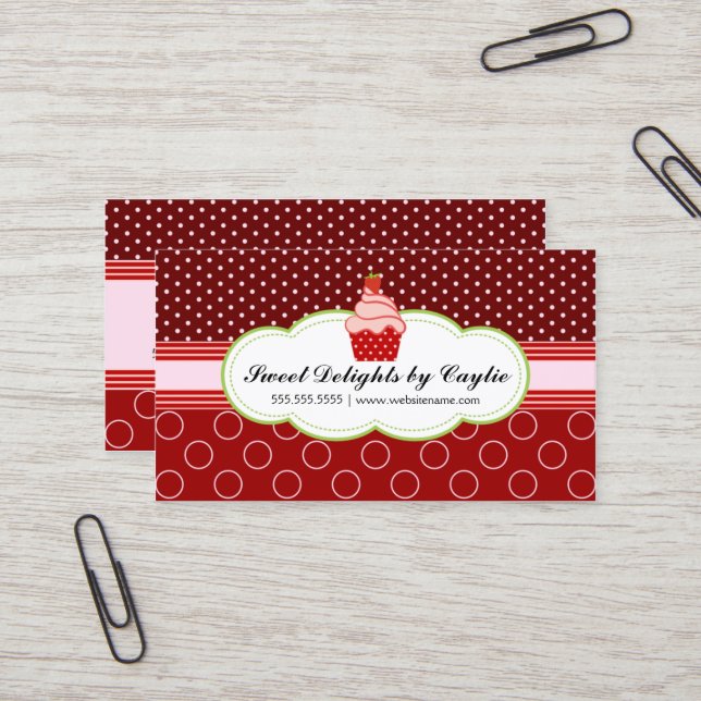 Strawberry Cupcake Bakery Business Card (Front/Back In Situ)