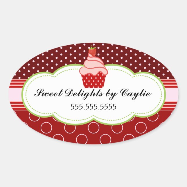 Strawberry Cupcake Bakery Cake Box Seals (Front)