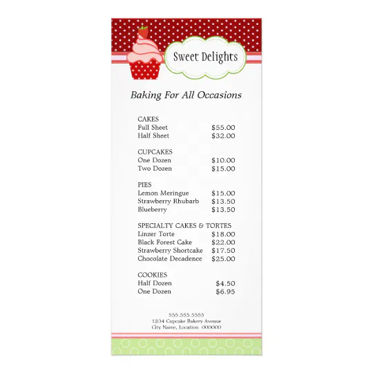Personalized Strawberry Cupcake Bakery Menu Price List Zazzle Com