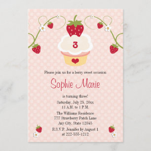 Strawberry Cupcake Birthday Photo Invitation