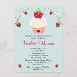 Strawberry Cupcake Bridal Shower Invitation Blue