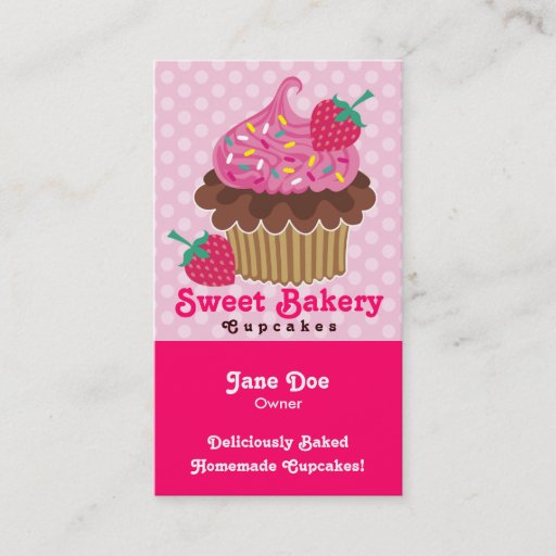 Customizable Strawberry Cupcake Business Cards