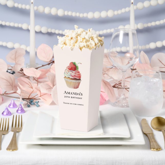 Strawberry Cupcake Dessert Birthday Thank You Favor Boxes (Wedding)