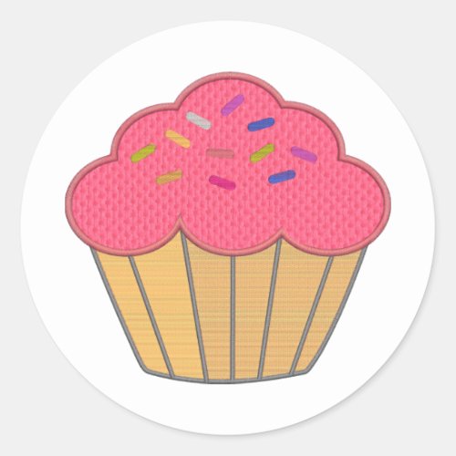 Strawberry Cupcake Embroidery Print Classic Round Sticker