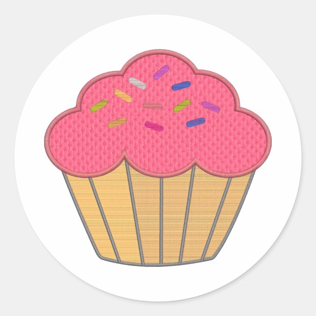 Strawberry Cupcake Embroidery Print Classic Round Sticker (Front)